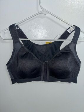 Front-Closure Dark Grey Support Bra with Wide Comfort Straps